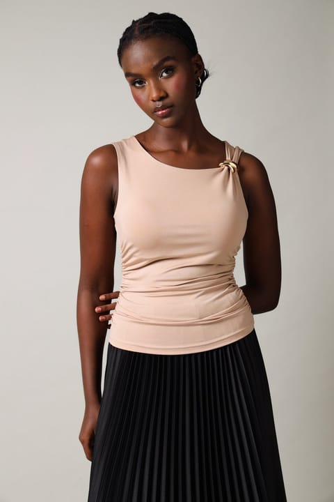 Sleeveless Trim Detail Top - Nude
