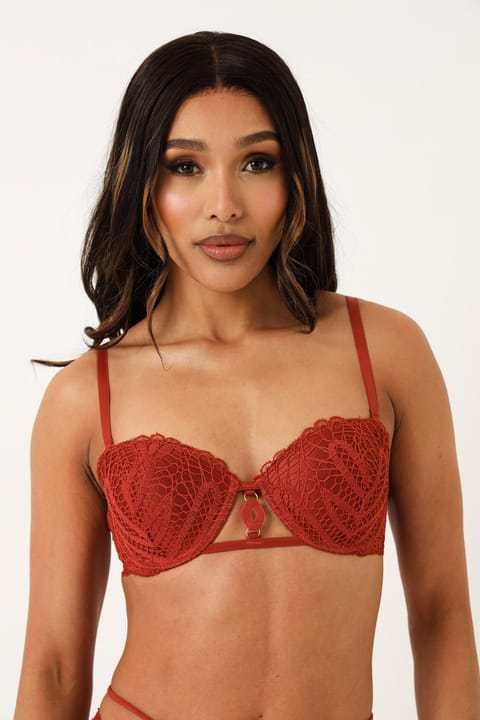 2 Pack Crochet Balconette With Trim - Rust