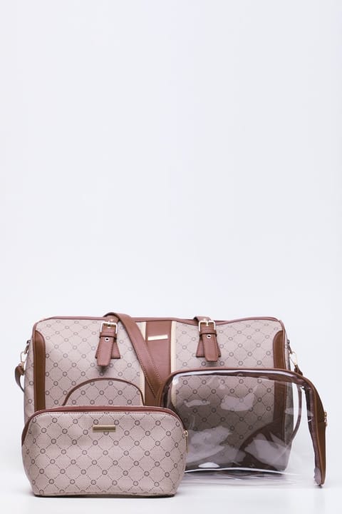Tan Monogram Print Travel Bag Set