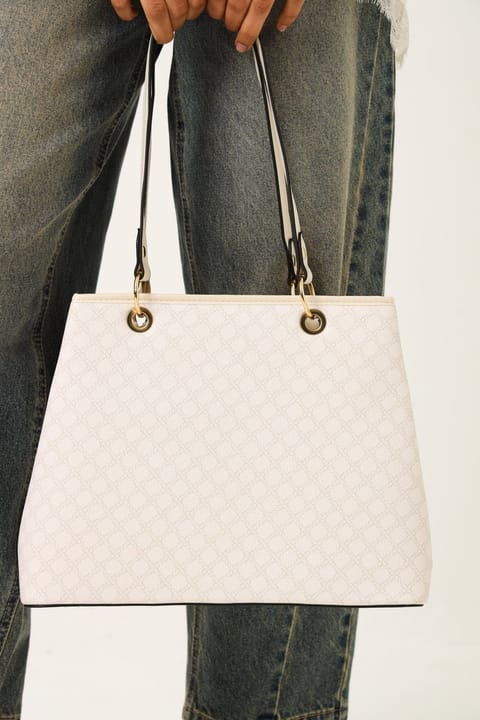 Printed Additional Compartment Shopper - Cream