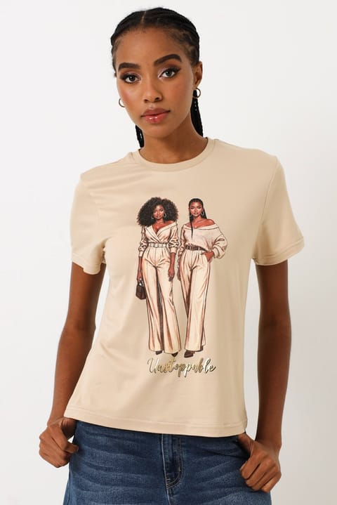 Fashion Duo Icon Screen Tee - Stone
