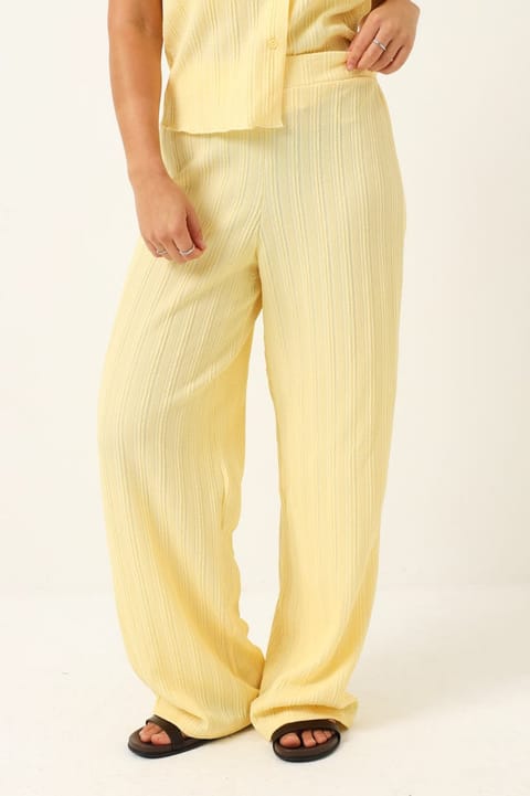 Self Stripe Wide Leg Pant - Yellow
