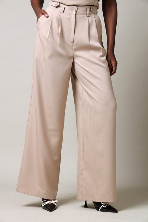 Tab Detail Wide leg Pants - Nude