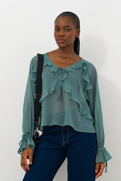Sheer V-neck Blouse