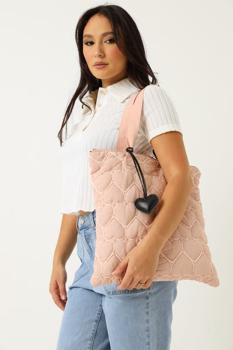 Quilted Heart Shopper Bag - Pink