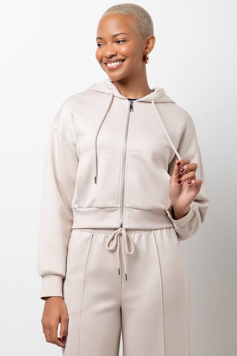 Cropped Zip Through Hoodie Natural