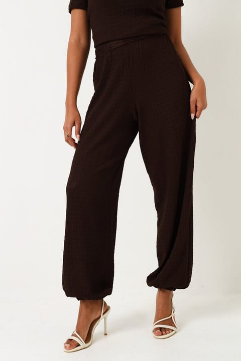 Balloon Crinkle Knit Pant - Brown