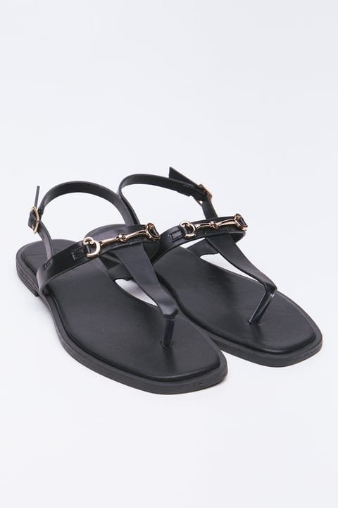 Black Snaffle Trim T-Bar Sandals