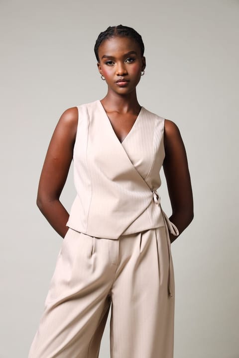 Sleeveless Wrap Waistcoat - Nude