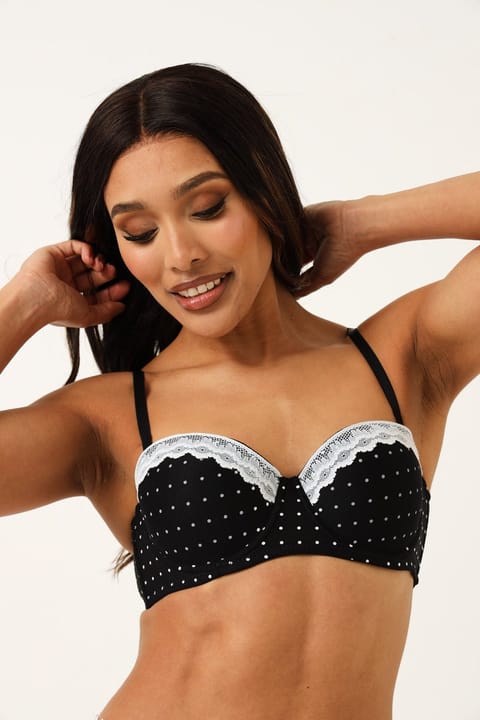 Twin pack Polka Dot Mesh Balconette - Black