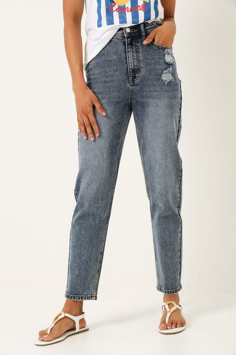 Top Abrasions Mom Fit - Dark Wash
