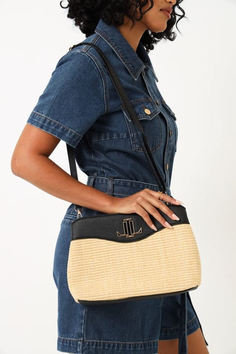 Straw Charm Detail Shopper - Natural