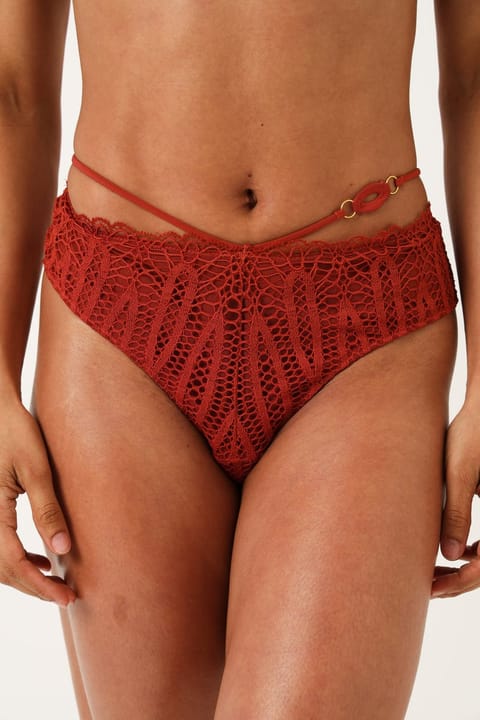 2 Pack Crochet G-String With Trim - Rust