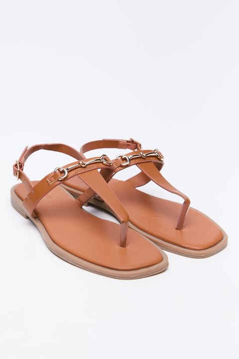 Tan Snaffle Trim T-Bar Sandals