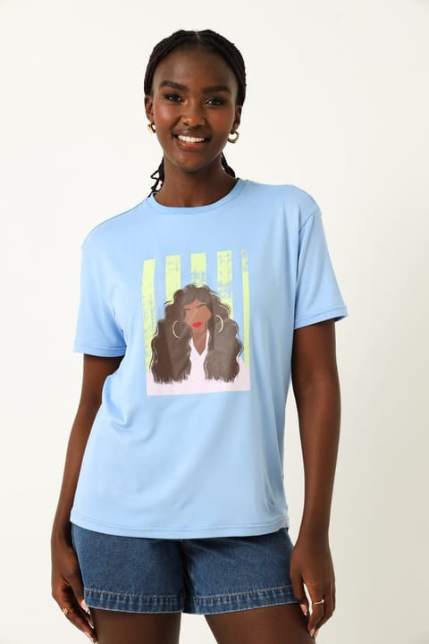 Contrast Stripe Hoop Icon Scree Tee - Blue