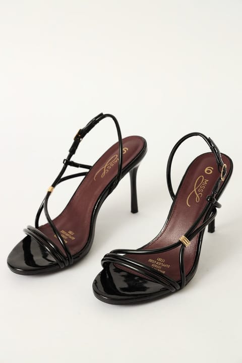 Asymmetrical Strappy Mule With Side Strap Heel - Black