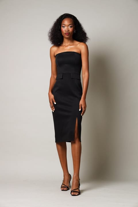 Boob tube Bodycon Midi Dress - Black