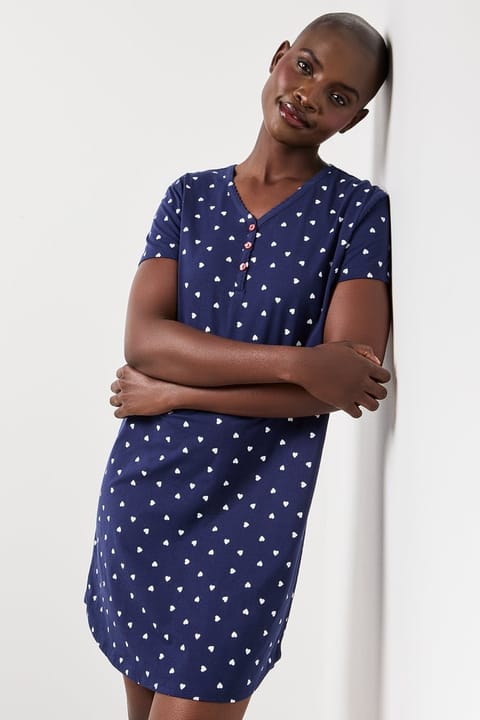 Navy Heart Print V-Neck Sleepshirt