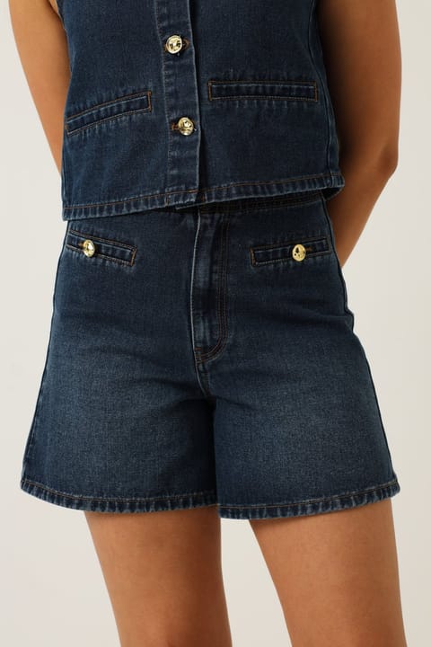 Fancy Button Denim Bermuda Short - Stonewash