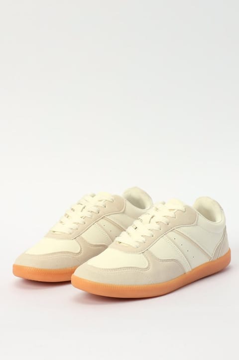 Neutral Colour Block Lace Up Sneaker - Natural