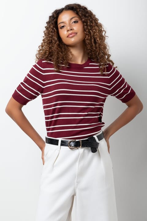 Knit Top Burgundy And White