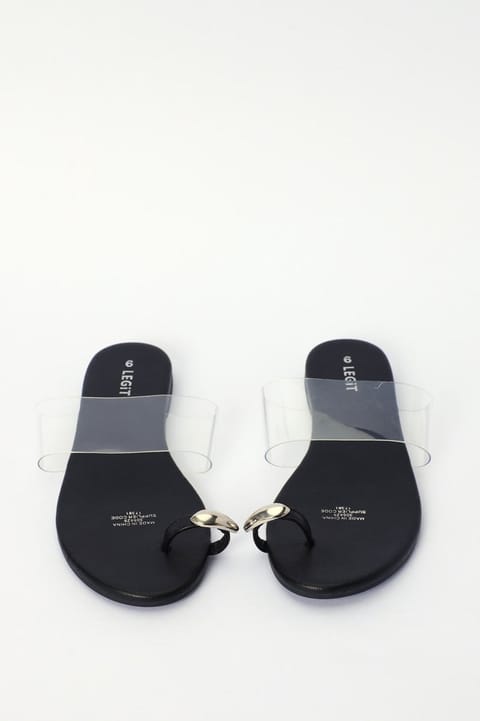 Flat Silver Toe Post Sandal - Black