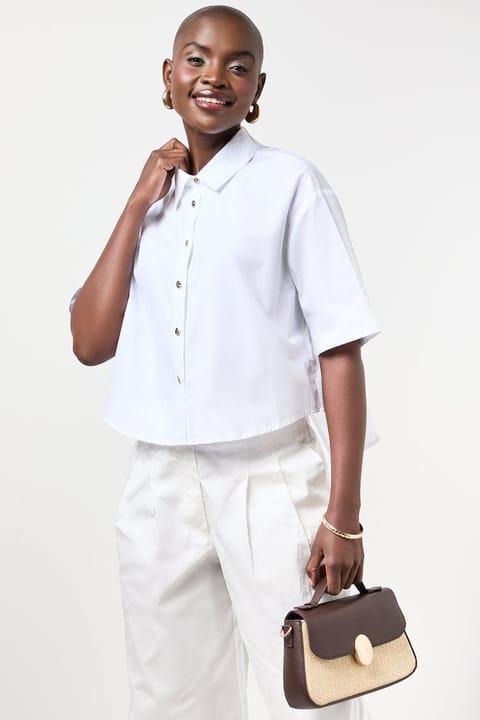 White Short Sleeve Cotton Shirt