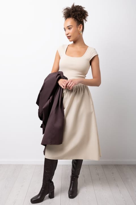 Stone Elastic Waist Combo Dress