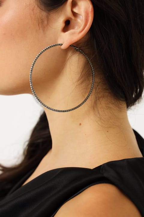 Large Diamante Hoop Earrings - Silver