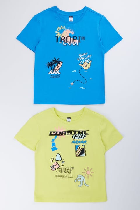 2 Pack Blue & Lime Graphic Boxy T-Shirts