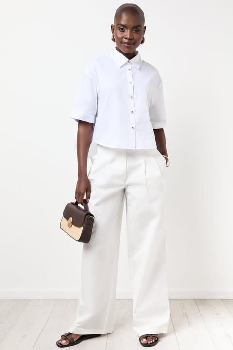 White Wideleg Poplin Pants
