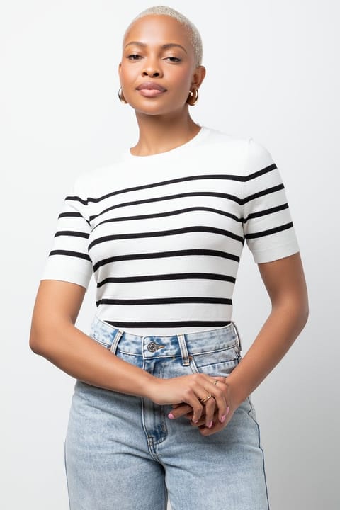 Crew Neck Knit Top Black And White