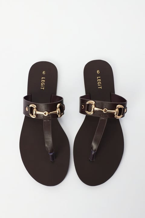 Bar Trim Flat Thong Sandal - Chocolate