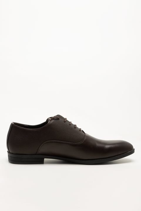 Embossed Panel Lace Up Shoes Brown
