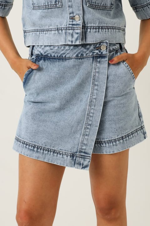 Wide Hem Denim Skort Salty - Mid Wash