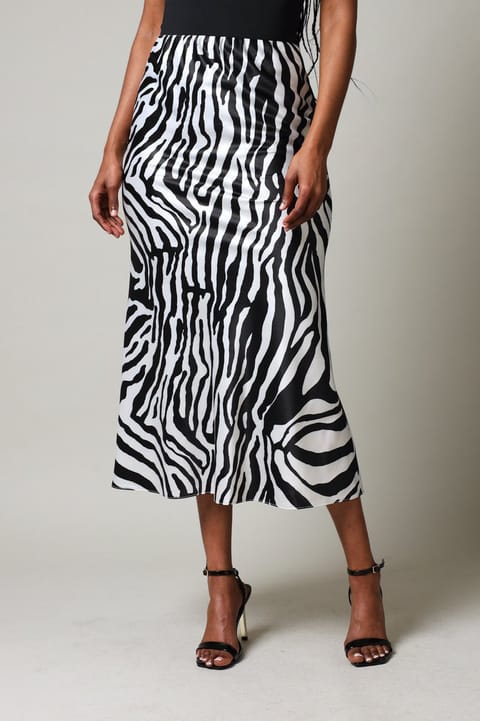 Printed Midi Slip Skirt - Black/Cream