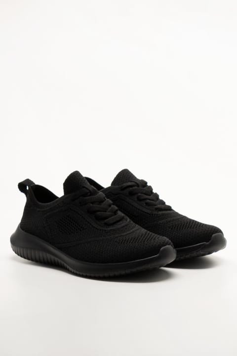 Black Knit Lace Up Trainers